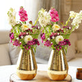 BEHOMA Drop Shape Metal Hammered Flower Vase, Gold - 2 Pcs