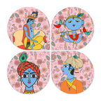Artvibes Spiritual Krishna Folk Wooden Art Decoration Item for Living Room | Wall Sculpture | Signs & Plaques | Modern Decor Artwork | Wall Poster | Handcrafted Art | Unique Gift (WH_8426N), Set of 4
