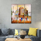 VIBECRAFTS 3 Pieces Beautiful Paris Canvas Wall Painting Fitted With Wooden Frame For Home | Office | Living Room | Gifts (PTVC3Pcs1_9527)