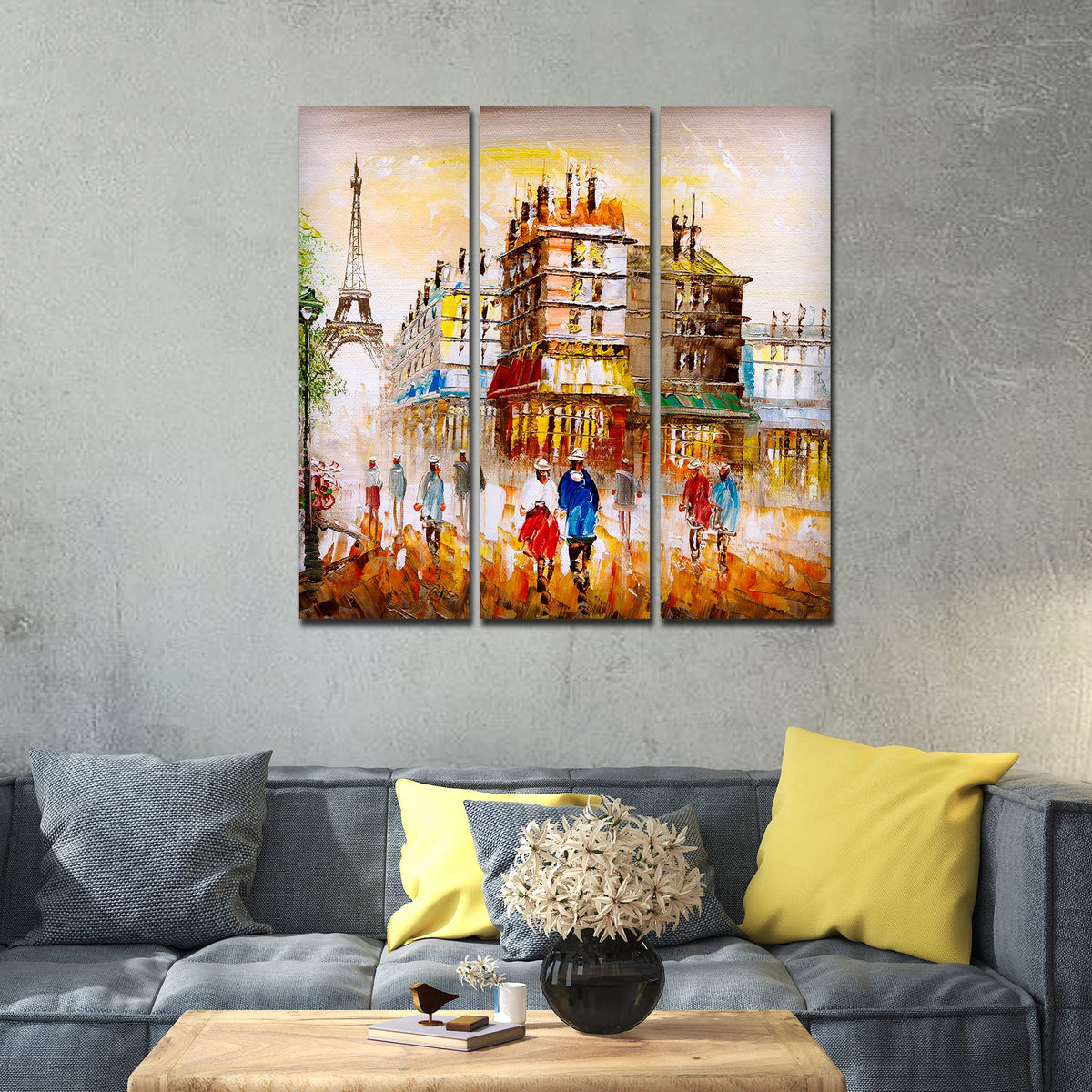 VIBECRAFTS 3 Pieces Beautiful Paris Canvas Wall Painting Fitted With Wooden Frame For Home | Office | Living Room | Gifts (PTVC3Pcs1_9527)