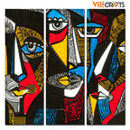VIBECRAFTS 3 Pieces Beautiful Pattern Faces Canvas Wall Painting Fitted With Wooden Frame For Home | Office | Living Room | Gifts (PTVC3Pcs1_9532)