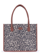 ZOUK Flomotif Floral Printed Jute Handcrafted Black Women's Stylish Tote Bags | Tote Handbag| Shoulder bag with double handle