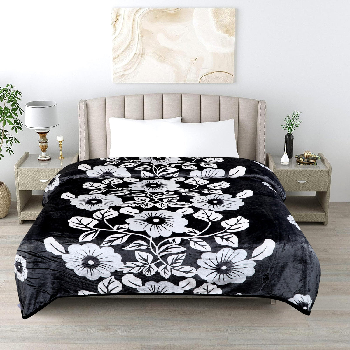 Gullivar Premium Ultra Soft Flannel Printed Single Blanket 220x160 cm| 200 GSM Warm & Cozy All Season AC Blanket| Lightweight Travel/Camping Throw for Sofa & Couch| Winter Duvet/Quilt- Black & White Kafalo