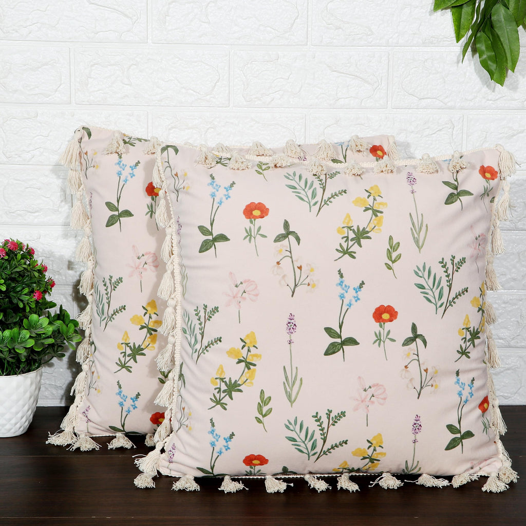 ishro home Premium Cushion Cover 16 inch x 16 inch | Set of 5 – Soft European Standard Fabric, Frill Design, Machine Washable | (5, Blooming Crane's-Bill, 16x16 Inch)