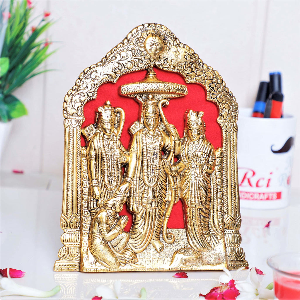 Prince Home Decor & Gifts Antique Metal Lord Ram Darbar with Hanuman Ji Home decor Idol (Regular, Gold)