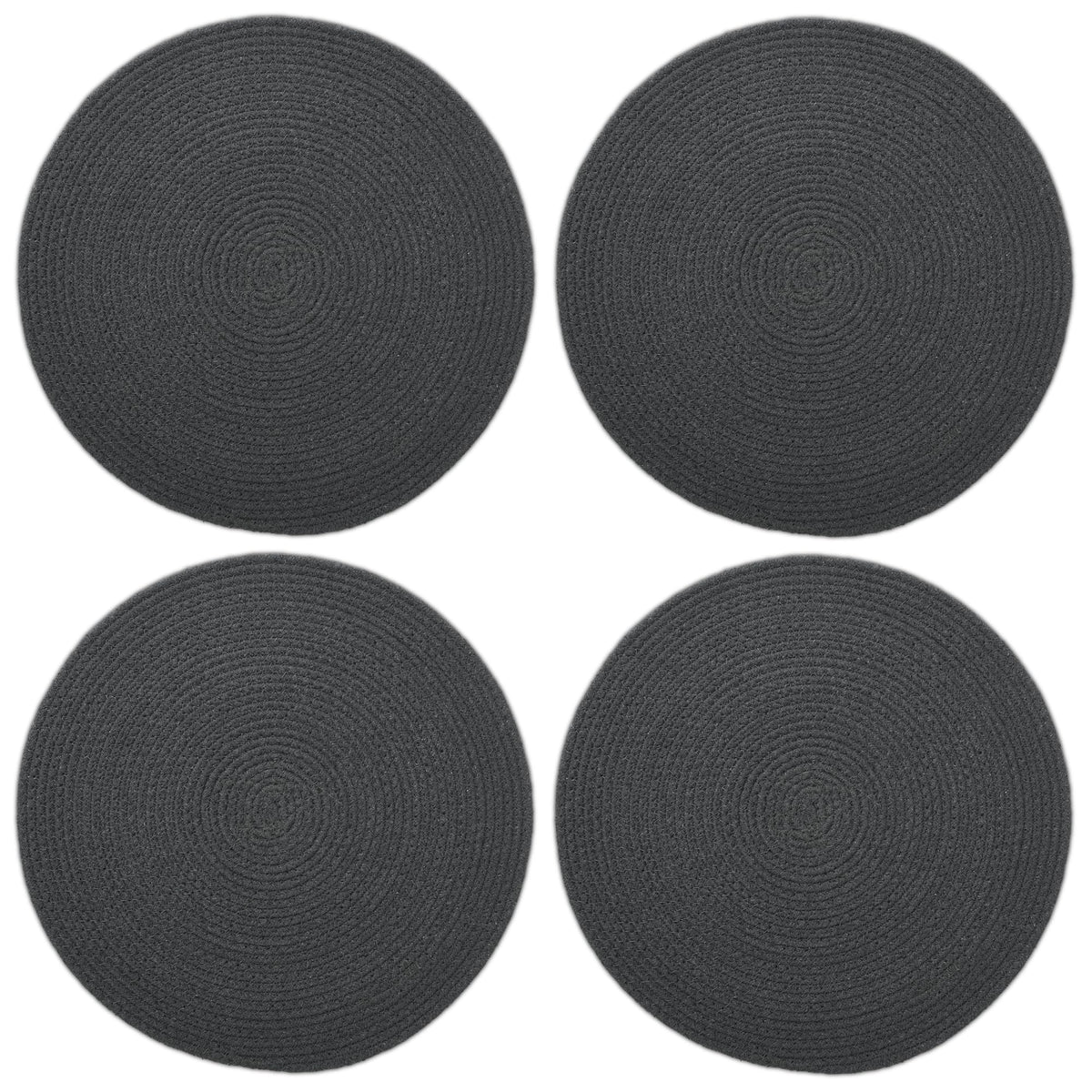Encasa XO Round Ribbed Cotton Dining Table Mats, Heat Resistant Dark Grey Kafalo