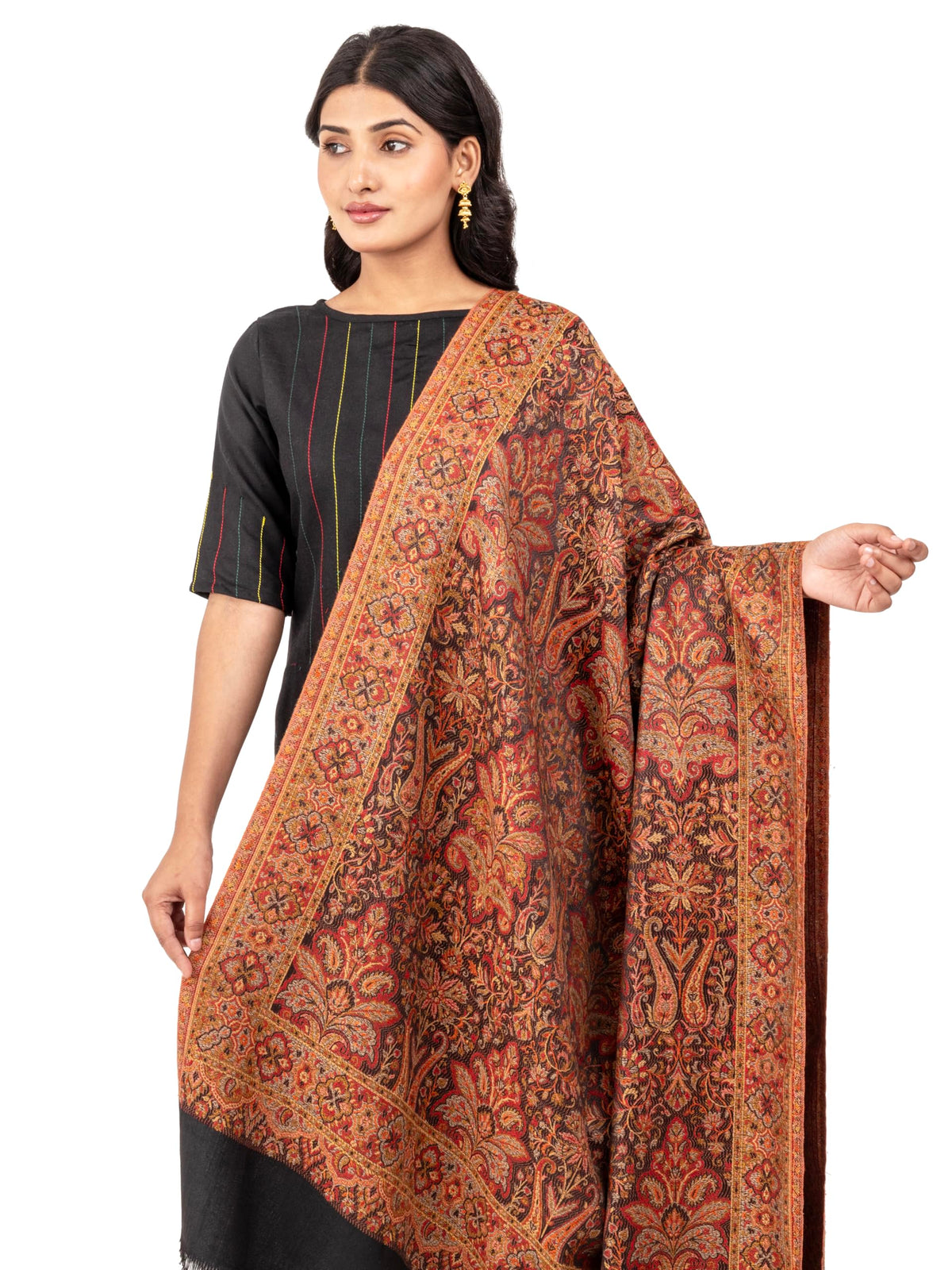 Naureen Women Faux Pashmina Kashmiri Jamawar Shawl, Warm and Soft, 40x80 inch