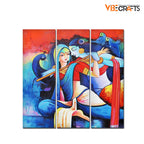 VIBECRAFTS 3 Pieces Radha Krishna Playing Flute Canvas Wall Painting Fitted With Wooden Frame For Home | Office | Living Room | Gifts (PTVC3Pcs1_9543)