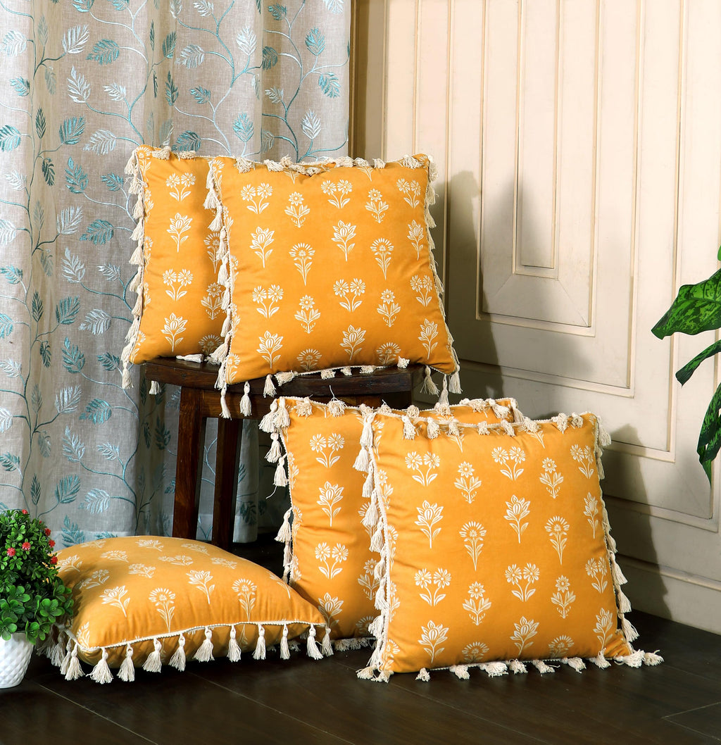 ishro home Premium Cushion Cover 18 inch x 18 inch | Set of 5 – Soft European Standard Fabric, Frill Design, Machine Washable | (5, Tulip Mustard, 18x18 Inch)