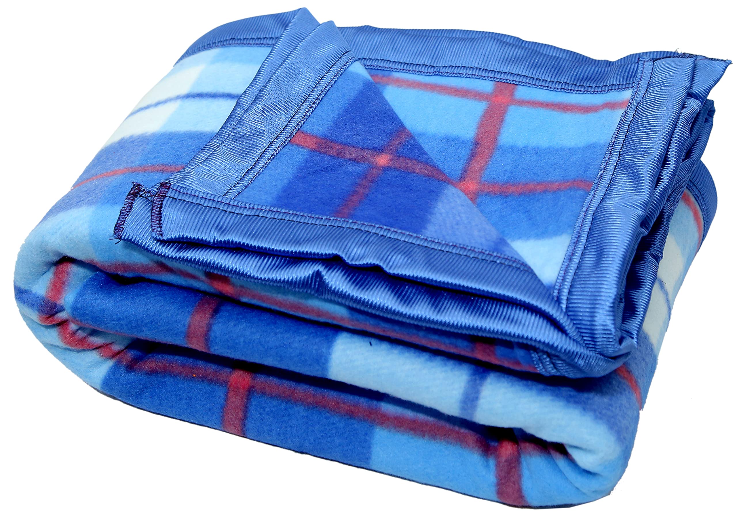 Goyal's Modern Check All Season Polar Fleece Single Bed Blanket, 60X90 Inches - Blue, 300 TC Kafalo