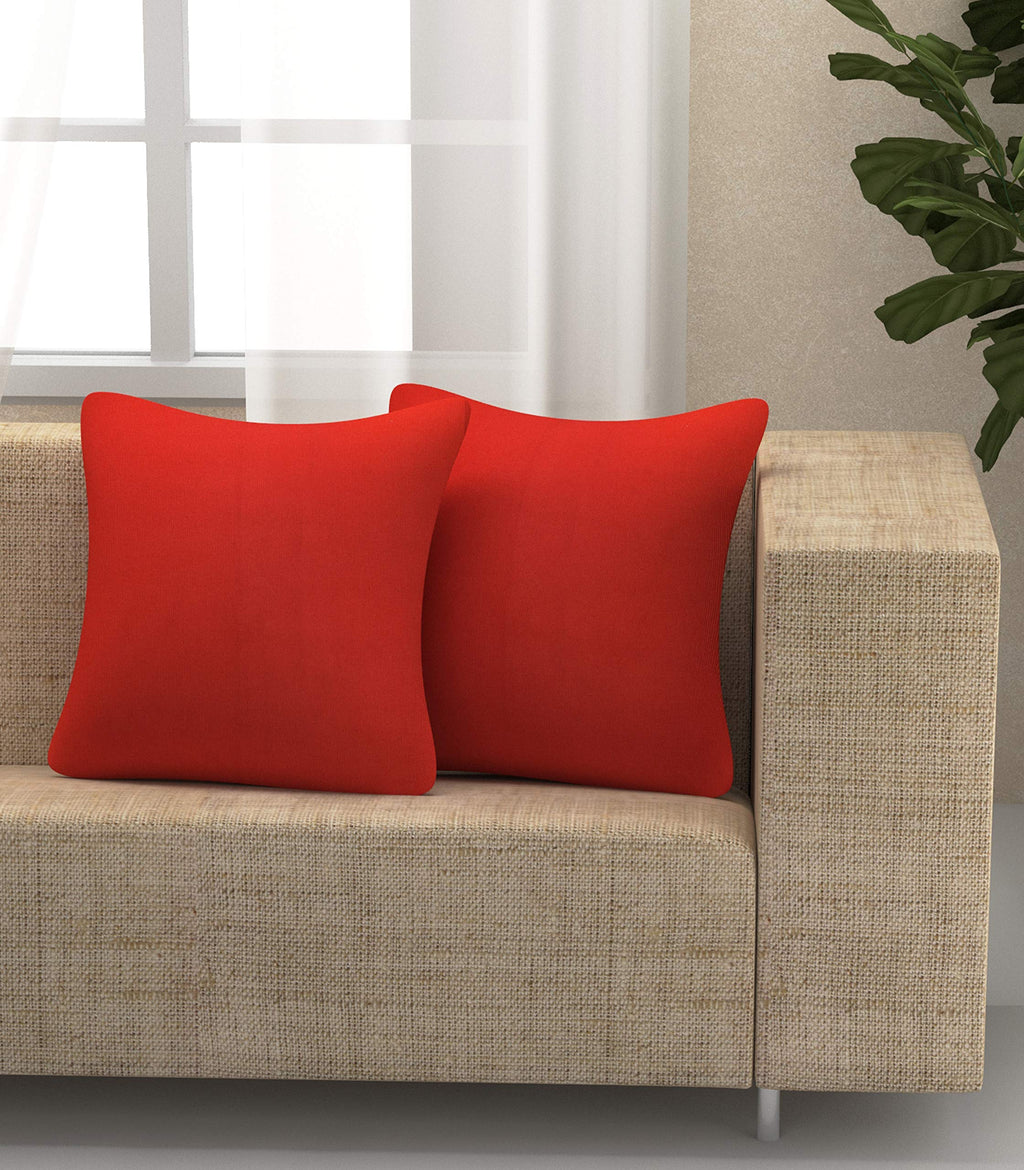 Yellow Weaves Cotton 250 TC Canvas Decorative Cushion Covers, (16 X 16 Inches), Set Of 2, Red