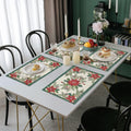 PRAKARTIK BY INDUARTS Red Flower Green Border Christmas Eco-Friendly Cotton Dining Rectangular Table mats - Reusable, Machine Washable, Everyday Use Red & Green Placemats, Set of 4 (33x47 cm) Kafalo