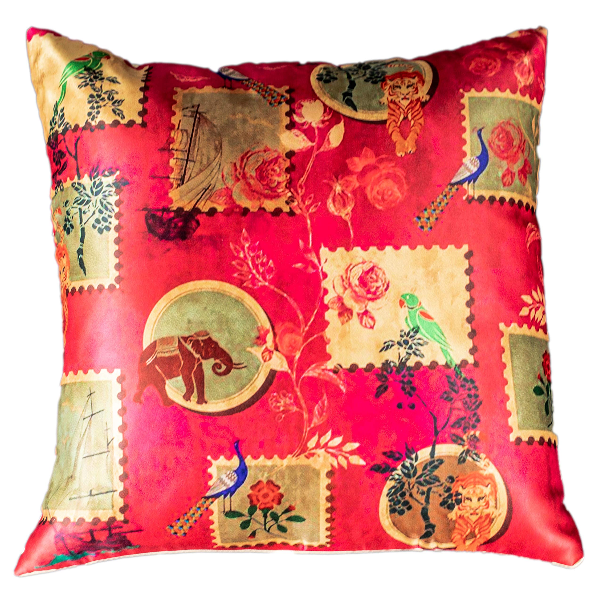Vendola Rajasthani Satin 250TC Cushion Pillow Covers, Multicolour, Set of 5 (16X16 Inches, Chariots)