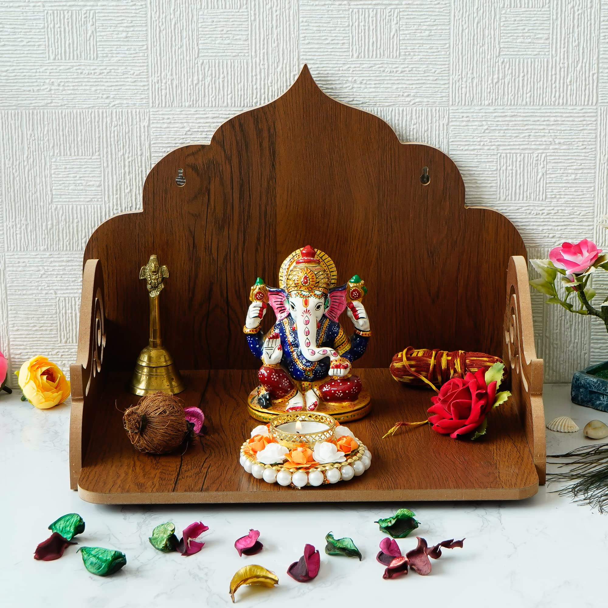 eCraftIndia Designer Laminated Wood Pooja Temple/Mandir, Brown, One Size, (WTEMP530)