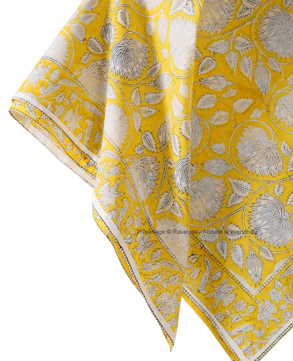 Ravaiyaa - Attitude is everything Sanganer Hand Block Printed Scarves Pure Cotton Scarf Square Hijab Dupatta 40 X 40 Inch (Yellow Lotus Floral)