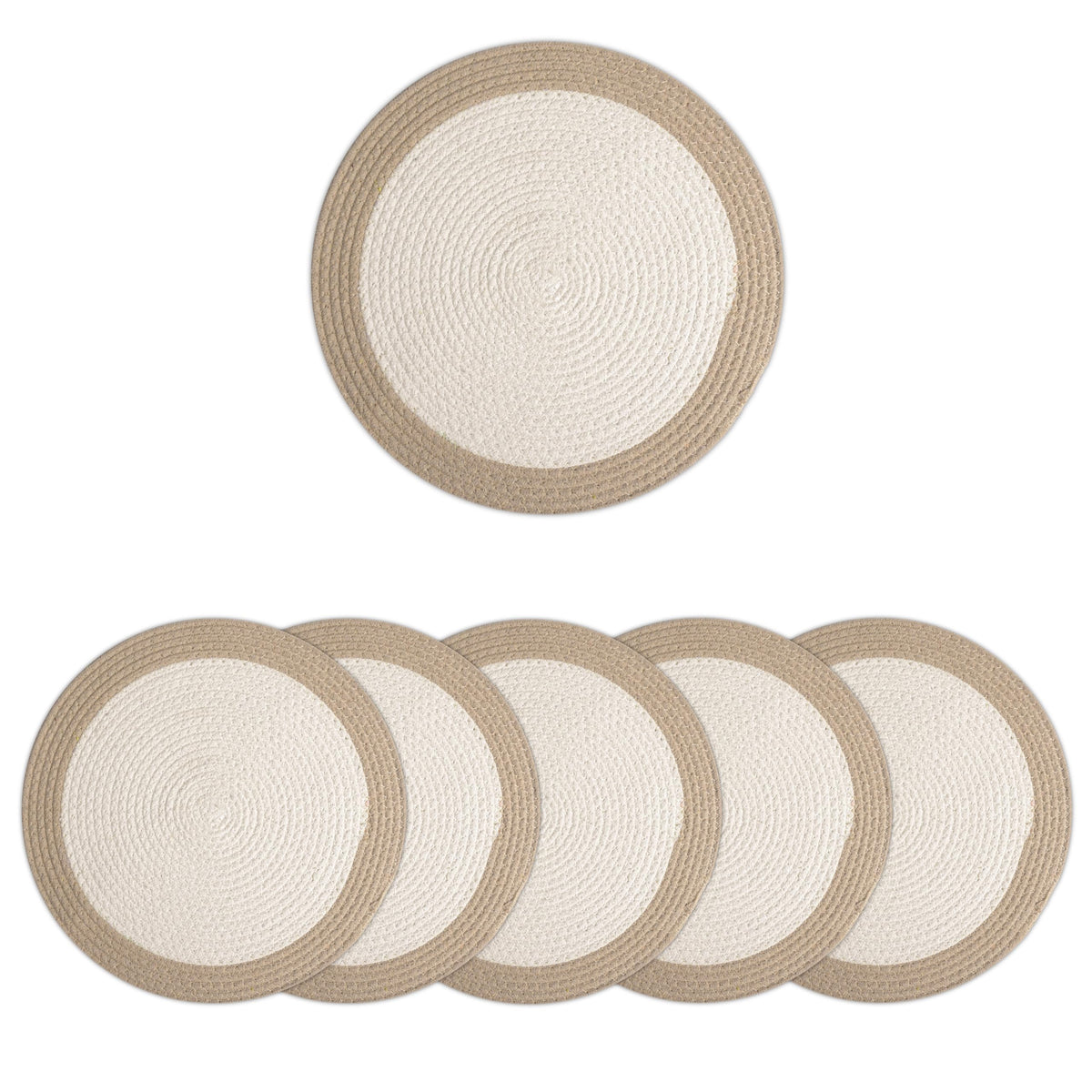 Encasa XO Dining Table Mats, Round Ribbed Cotton, Heat Resistant White Kafalo