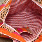 MITTICO Quilted Cotton Tote Bag for Women – Handmade Large Shoulder Handbag with Zipper & Multiple Pockets | Lightweight Travel Tote for Office, Shopping & Daily Use | Orange Tiger Print