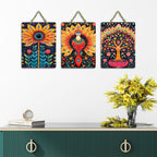 Artvibes Folk Art Home Decorative Wall Hanging Ornaments | Wall Sculpture | Signs & Plaques | Wall Accents | Graphic Artwork | Aesthetic Wooden Decor | Handcrafted | Ideal Gifts (WH_96159N), Set of 3