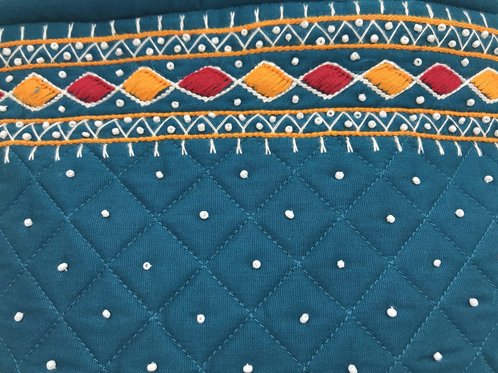 srishopify handicrafts Women Handbag Small Size Banjara Traditional Mini Handle Bag handmade Hand Purse Cotton 9x7x3 Inch Size original Beads Thread Work (Rama Green Colour bag small)