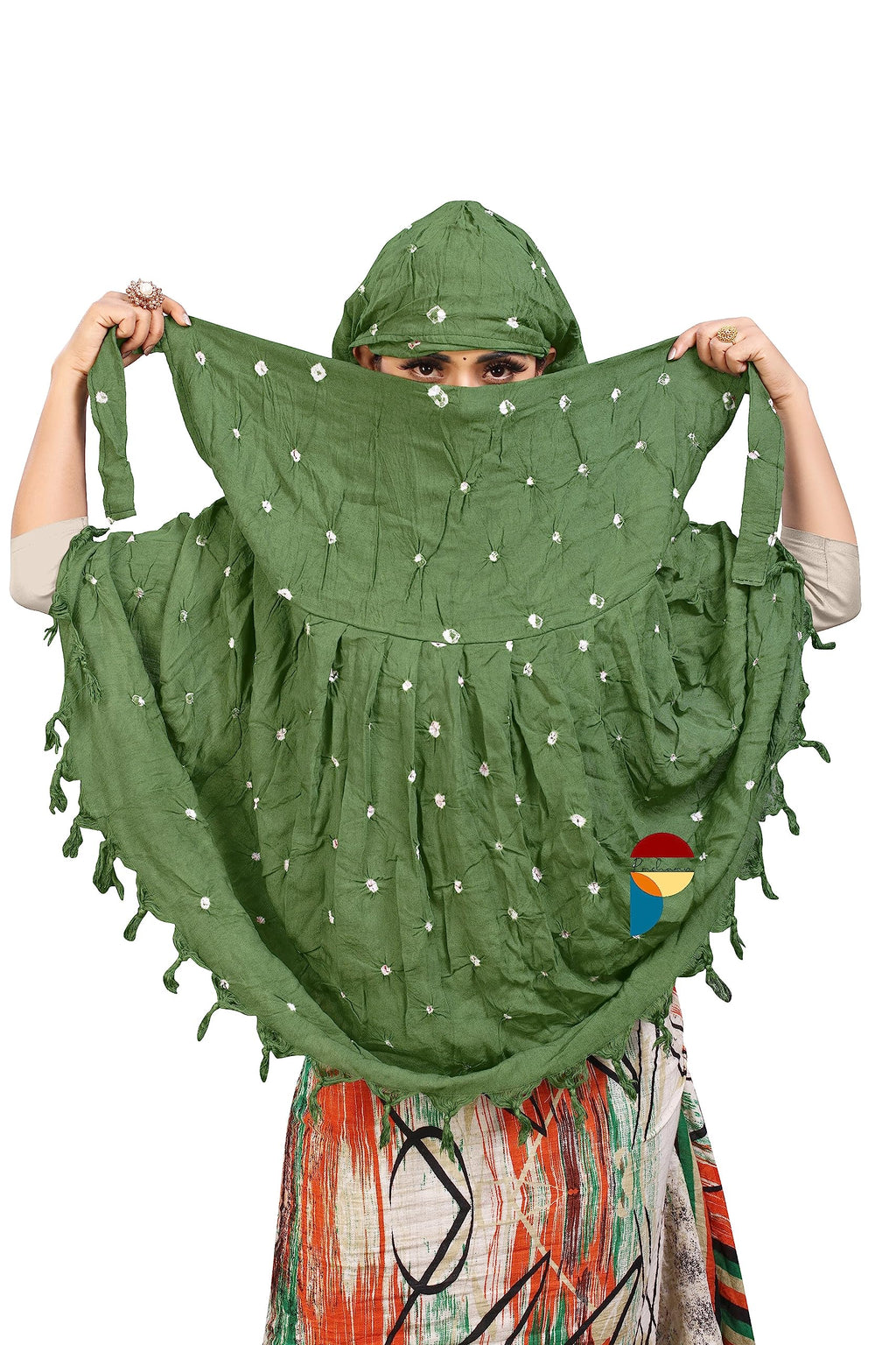 PRACHARAN Women Cotton Stylish Hand Printed Scarf, Anti Pollution Full face Scarf With UV Sun Rays Protection scarve for Women and Girls (Mahendi)