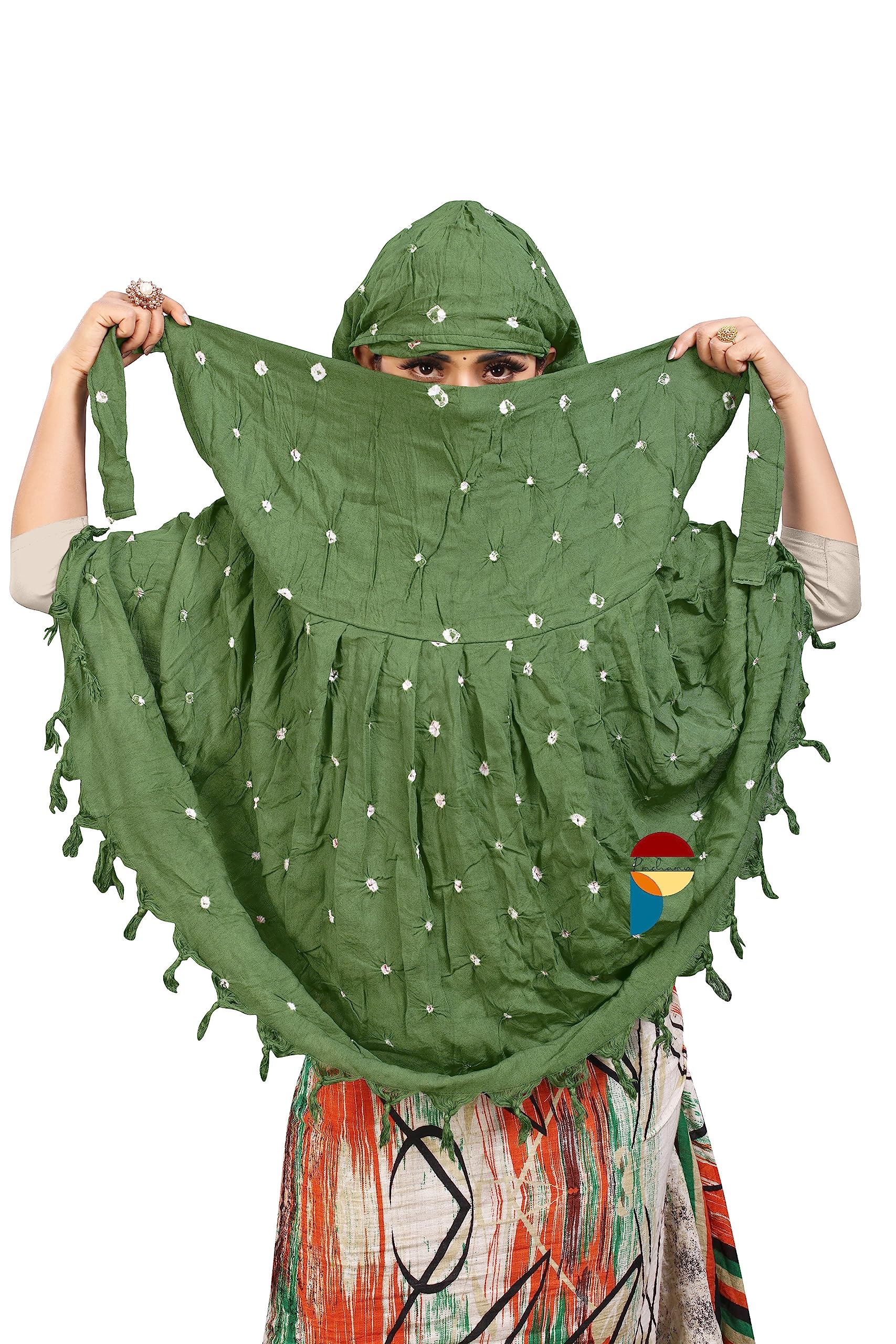 PRACHARAN Women Cotton Stylish Hand Printed Scarf, Anti Pollution Full face Scarf With UV Sun Rays Protection scarve for Women and Girls (Mahendi)