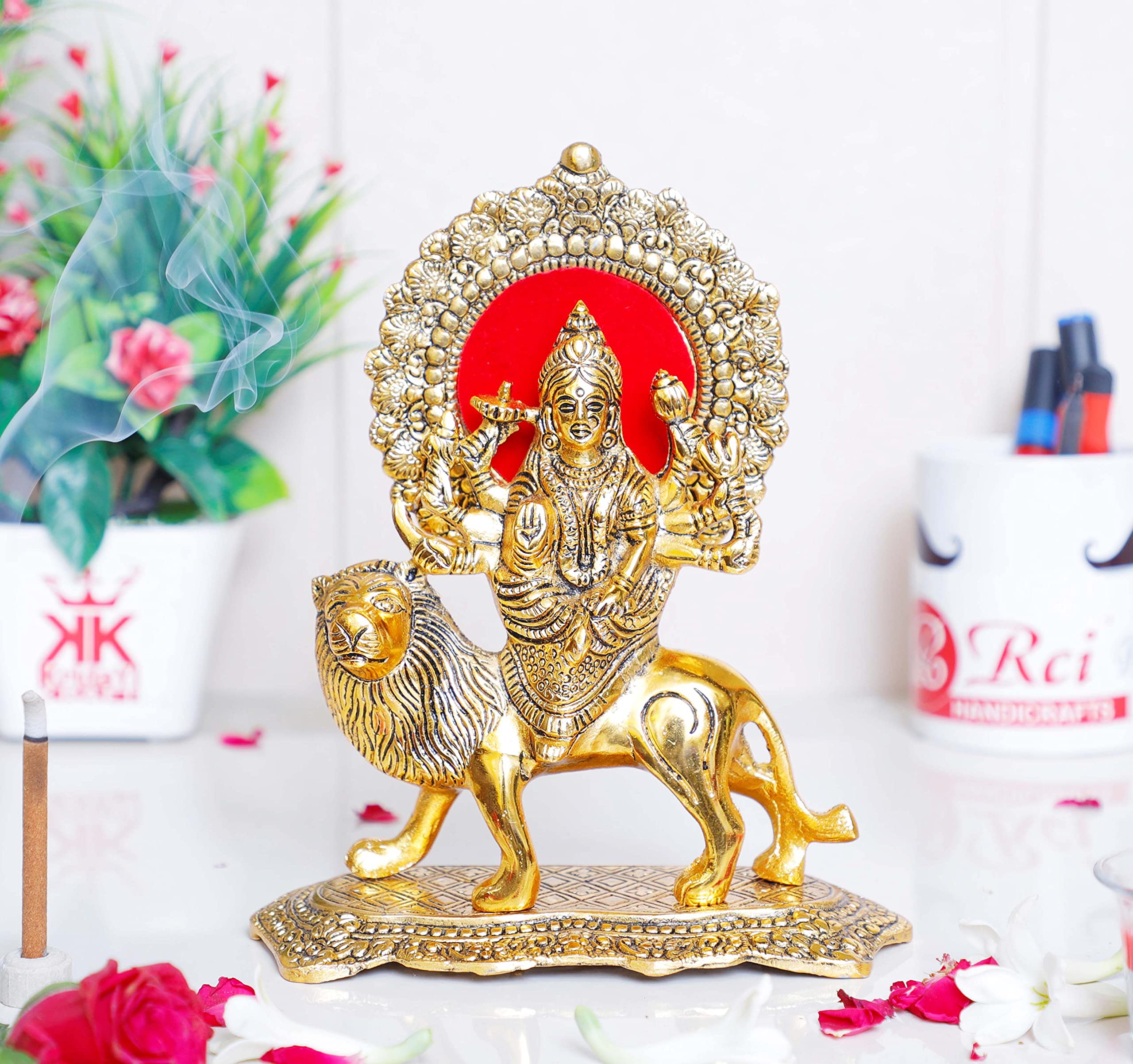 Prince Home Decor & Gifts Metal Durga Maa Statue Gold, 1 Piece