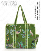 NIKAVIK Quilted Cotton Tote bag – Exotic Animal Print Foldable and Ideal for Travel Shopping Beach Trips or Daily Essentials (Green)