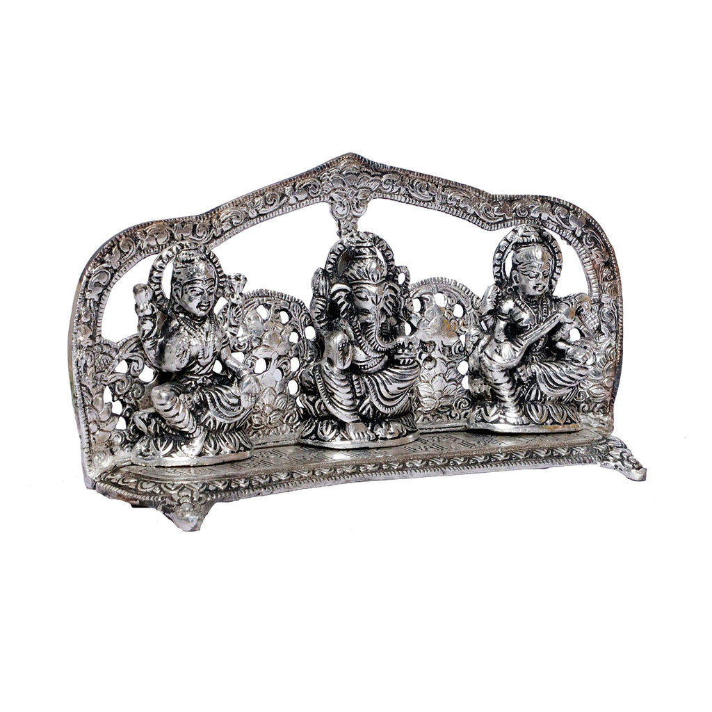 KridayKraft Silver Plated Laxmi Ganesha Saraswati Murti LGS Metal Statue Decorative Showpiece Figurines Religious Idol Sculpture for Decoration & Pooja Gifting Purpose