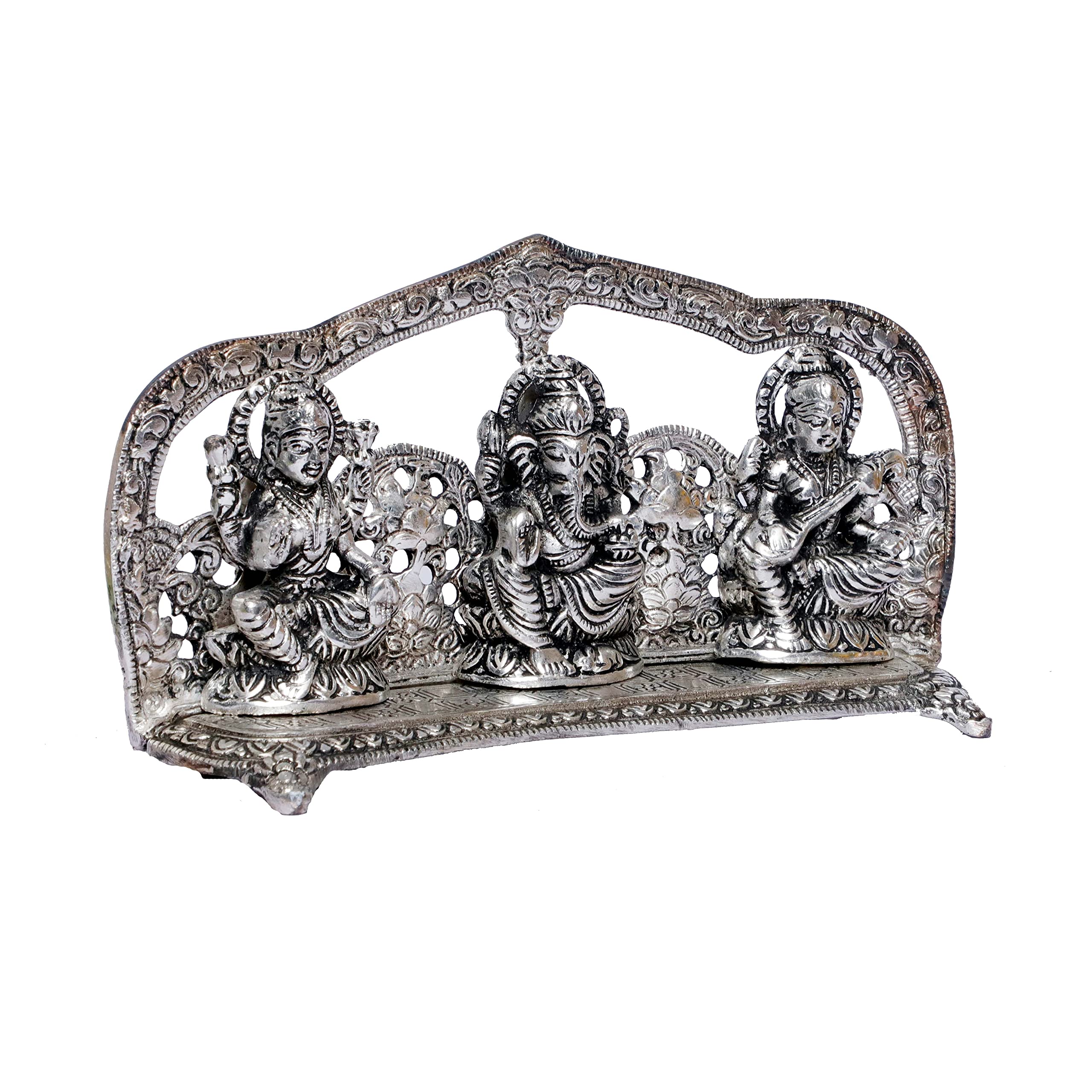 KridayKraft Silver Plated Laxmi Ganesha Saraswati Murti LGS Metal Statue Decorative Showpiece Figurines Religious Idol Sculpture for Decoration & Pooja Gifting Purpose