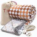 TOAIArt Premium Jaipuri Dohar | AC Blanket Summer Quilt | Hand Block Printed | 3 Layers | Reversible | 150GSM 100% Mulmul Cotton| 100% Cotton Flannel Filling | Queen 90 X 108|Brown Checks Blue Lines Kafalo
