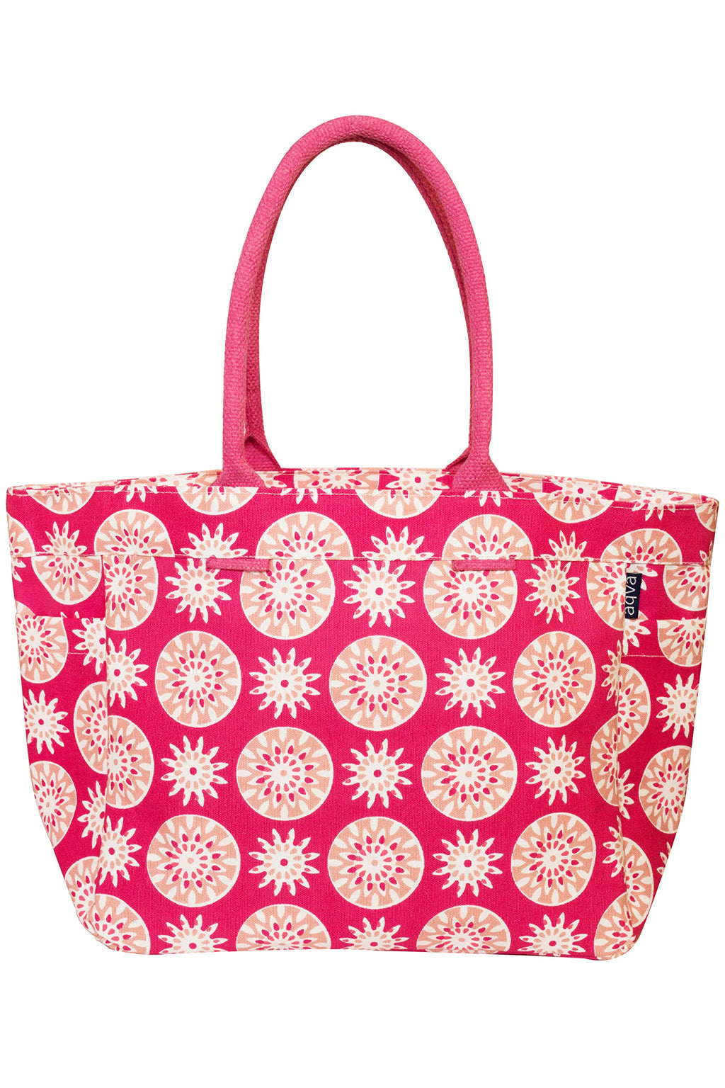 AQVA Cotton Canvas Tote Bag for Women with Side Pockets | Trendy Stylish Multipurpose Handbag with Zipper | Shoulder Bag for Shopping, Travel and Work | Motifs, Pink