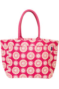 AQVA Cotton Canvas Tote Bag for Women with Side Pockets | Trendy Stylish Multipurpose Handbag with Zipper | Shoulder Bag for Shopping, Travel and Work | Motifs, Pink