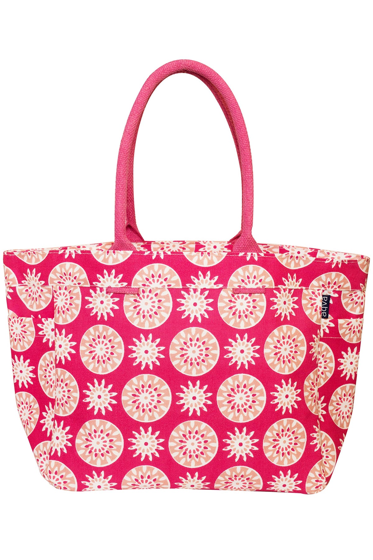 AQVA Cotton Canvas Tote Bag for Women with Side Pockets | Trendy Stylish Multipurpose Handbag with Zipper | Shoulder Bag for Shopping, Travel and Work | Motifs, Pink