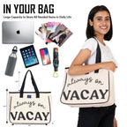 AQVA Women & Men Cotton Tote Bag | Black and White Collection Printed Handbag Shoulder Bag with Zipper and Inner Zip Pocket for Grocery, Shopping, Travel, Work, Beach Lunch (16 X 12.5 X 5_Vacay)