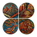 Artvibes Nature & Wildlife Wooden Art Decoration Item for Home | Living Room | Office | Cafe | Painting Wall Decor | Aesthetic Wooden Decor | Handcrafted Art | Ideal Gifts (WH_8452N), Set of 4