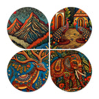 Artvibes Nature & Wildlife Wooden Art Decoration Item for Home | Living Room | Office | Cafe | Painting Wall Decor | Aesthetic Wooden Decor | Handcrafted Art | Ideal Gifts (WH_8452N), Set of 4