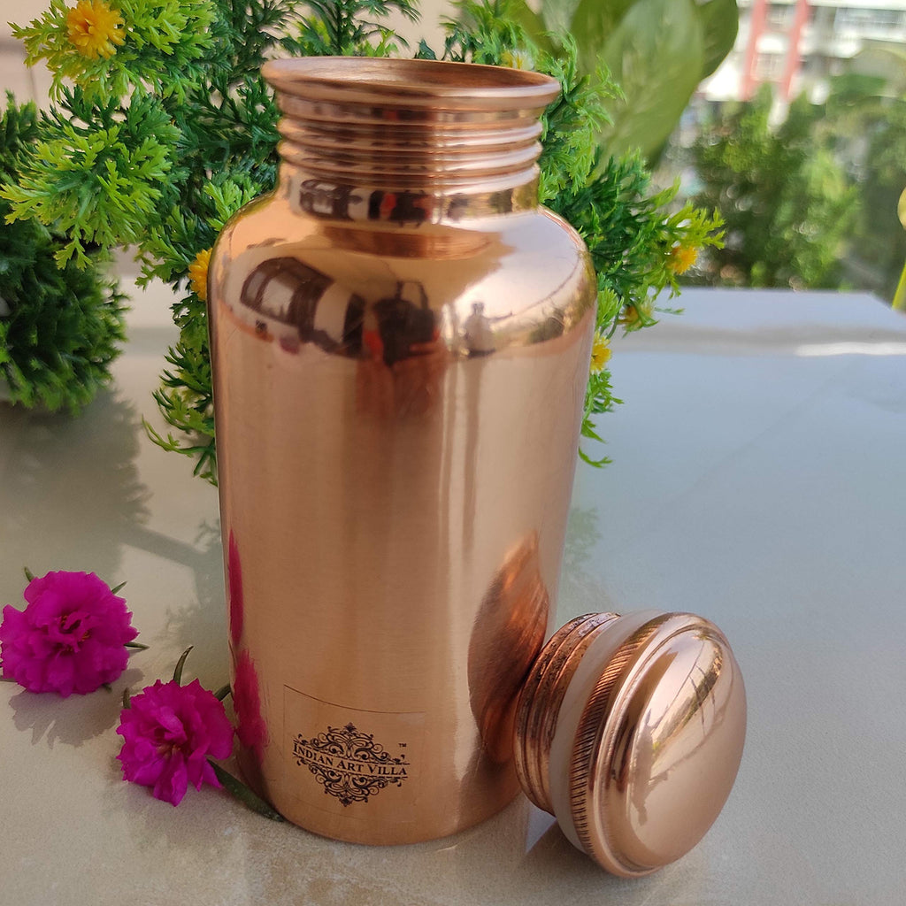 INDIAN ART VILLA Copper Shine Finish Water Bottle – 300 ML, Pure Copper Bottle for Ayurvedic Health Benefits, Drinkware, Stylish Design for Daily Use, Yoga, Travel, Office, and Gifting, Set of 1