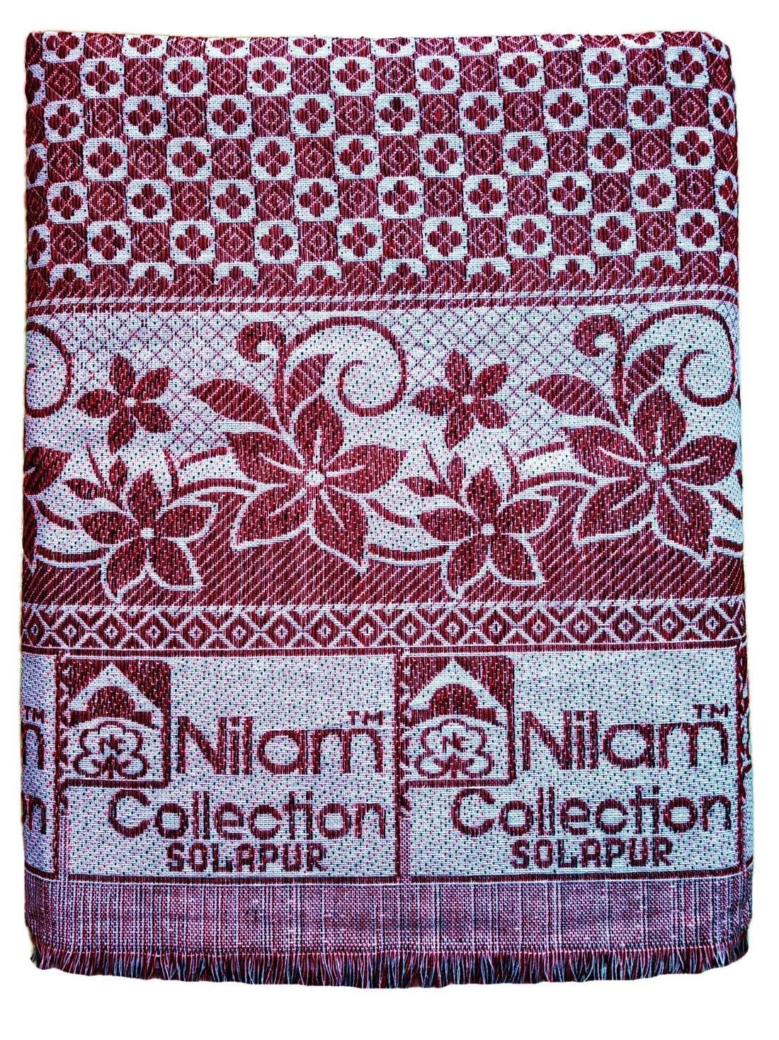 Nilam Collection Solapur Chaddar Cotton Blanket/Bed Sheet Single Bed Full Size Color- Red Pack of 1 (Size- 60X90 inch) Kafalo