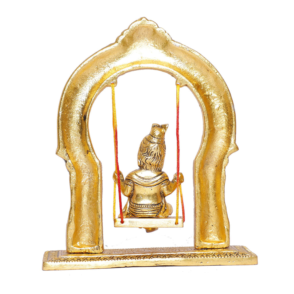 KridayKraft Metal Laddu Gopal Swing Jhula Gold Plated Krishna Jhula palna for Temple,Pooja Room, Decor Your Home,Office & Gift Your Relatives On Wedding,Anniversaries,Birthday.