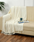 SASHAA WORLD Solid White Cotton Throw for Sofa | Ultra-Soft & Cozy Blanket | 100% Cotton | Decorative Fringed Couch Cover | 125 x 150 cm | Machine Washable Kafalo