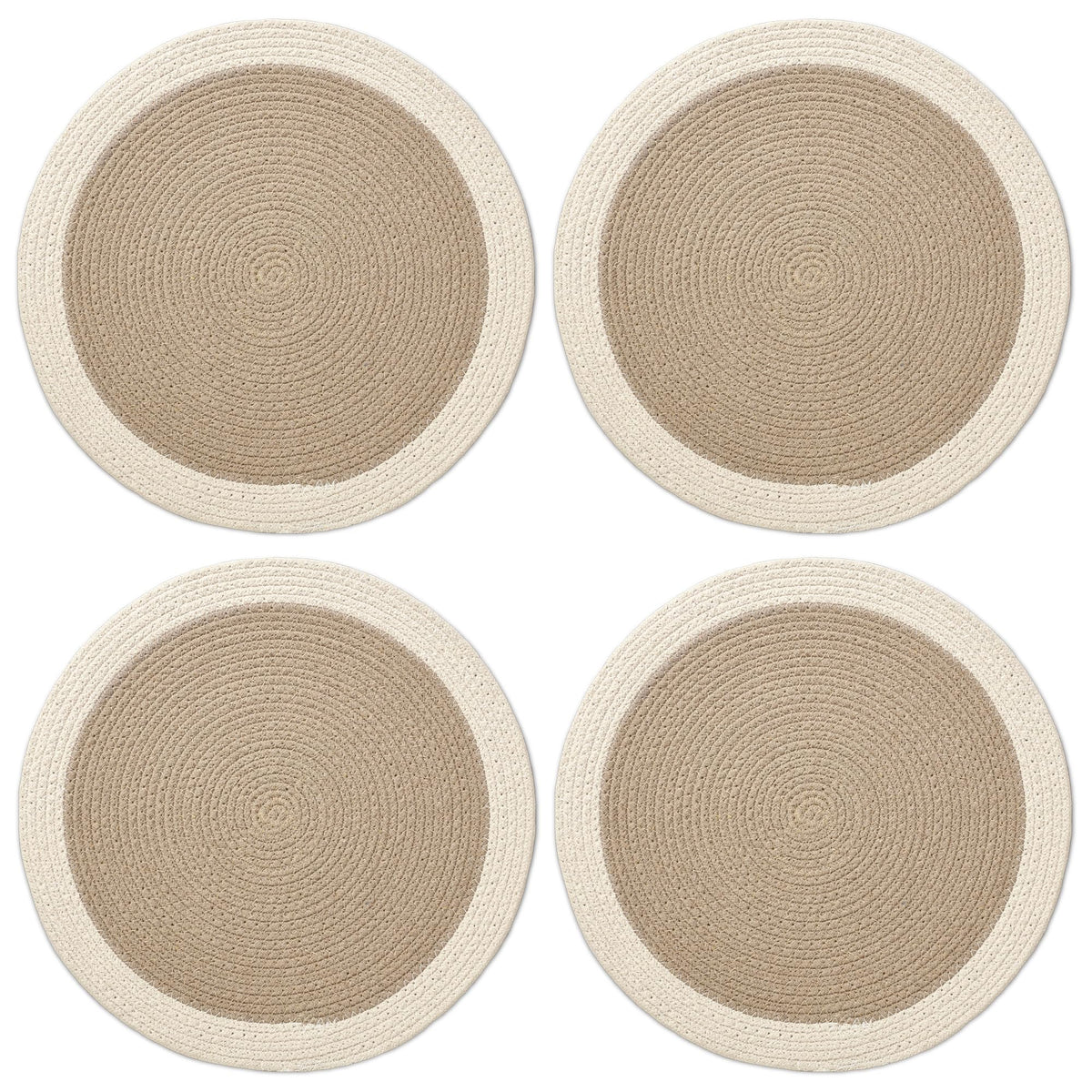 Encasa XO Dining Table Mats, Round Ribbed Cotton, Heat Resistant Beige Kafalo