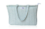 HOUSE OF ORLO Women's Cotton Quilted Aesthetic Western Tote Bags, Waffle Weave Handmade With Zipper And Double Handles For Women & Girls, Daily Use Handbag For College/Travel/Work (White-Blue)