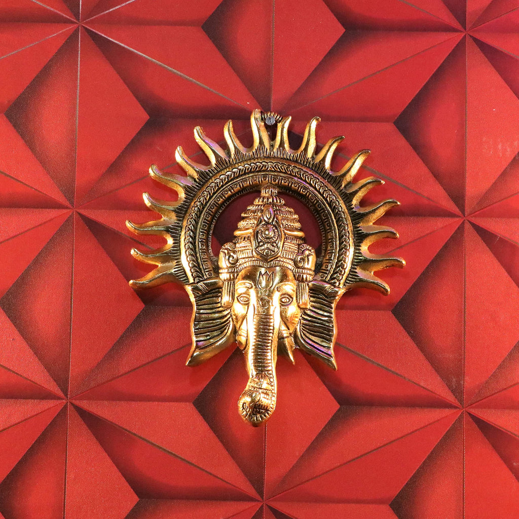 Metal Ganesha ji Statue,Ganpati Wall Hanging Sculpture Lord Ganesh Idol Lucky Feng Shui Wall Decor Your Home, Office,Religious Gift Article (Gold)