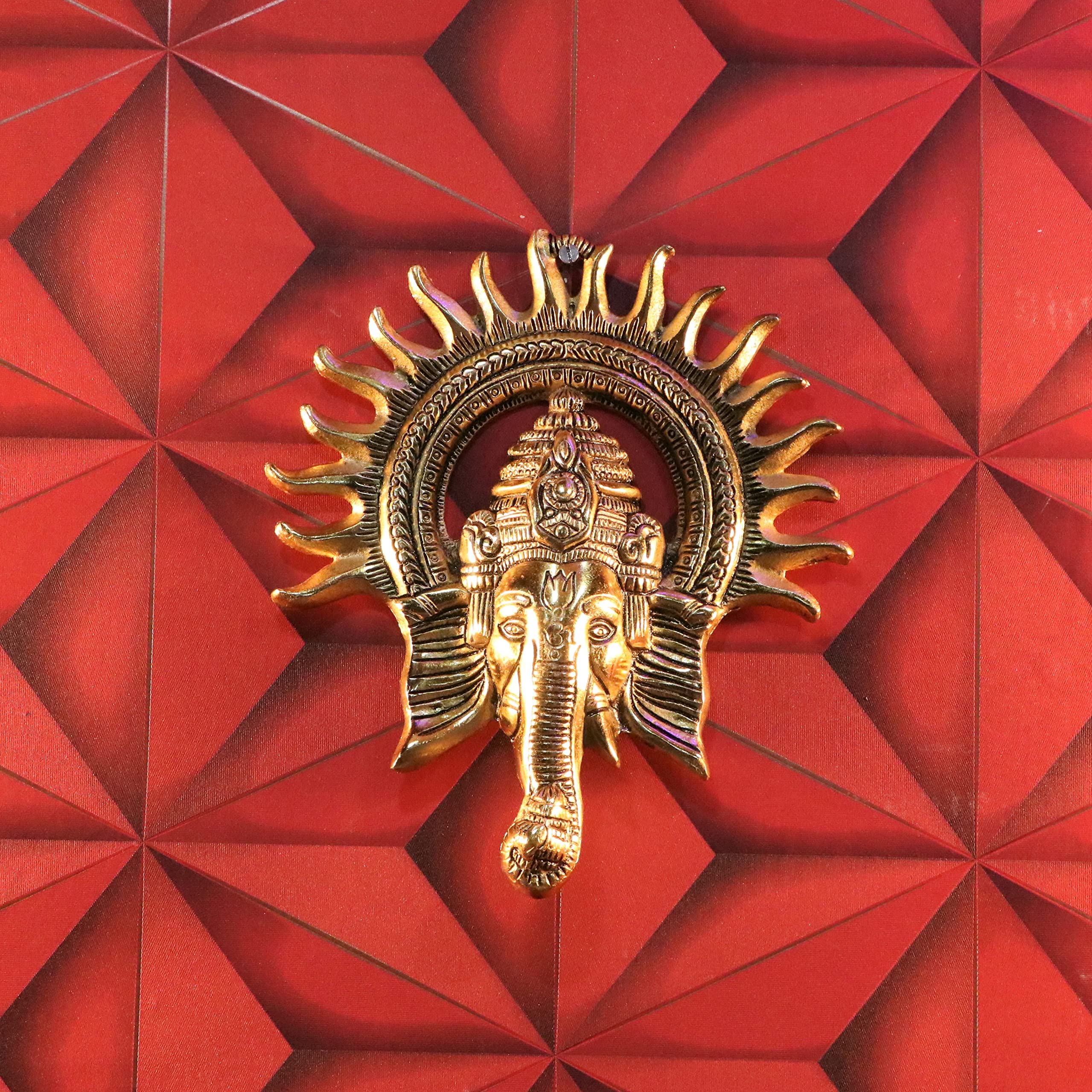 Metal Ganesha ji Statue,Ganpati Wall Hanging Sculpture Lord Ganesh Idol Lucky Feng Shui Wall Decor Your Home, Office,Religious Gift Article (Gold)