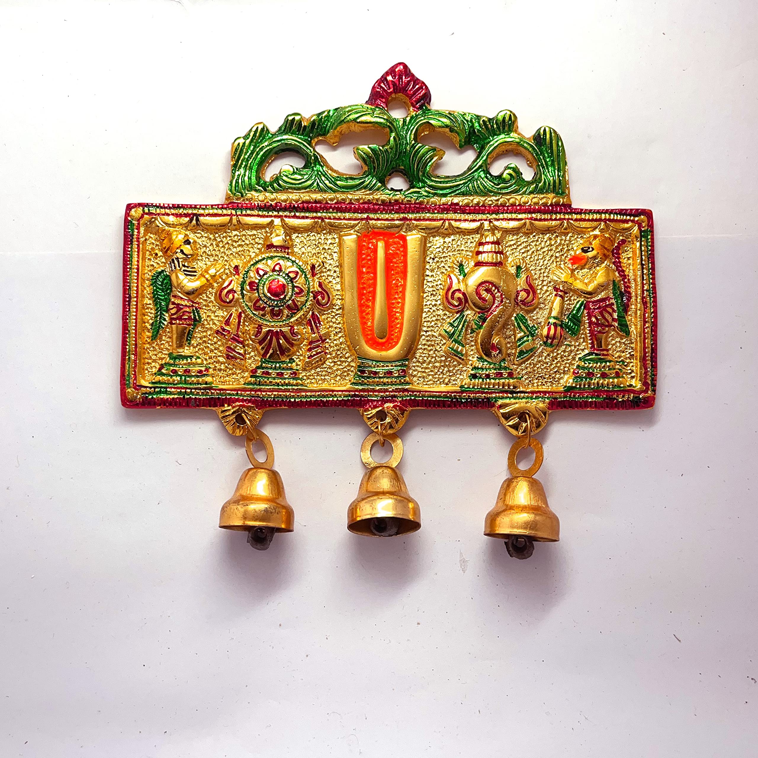 KridayKraft Wall Hanging Tirupati Balaji Symbol Shankh Chakra Tilak with Hanuman ji and garud Statue Gold Plating Antique Decorative for Home & Office Table Showpiece Figurines