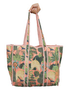 Ravaiyaa - Attitude is everything Women & Man Beautiful Printed Cotton Grocery Shopping Bag | Shoulder Bag | Cotton Tote Bag | Travel Tote Bags 18x5.5x16 Inch (Peach Peacock Garden)