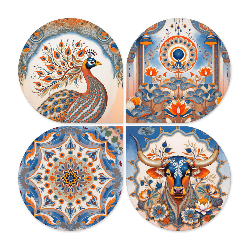 Artvibes Folk Nature Wooden Wall Hanger for Home Decor | Living Room | Festive Decor | Decoration Wall Hanging Items | Wall Illustrations | Aesthetic Wall Art | Unique Gift Items (WH_8463N), Set of 4