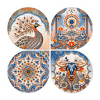 Artvibes Folk Nature Wooden Wall Hanger for Home Decor | Living Room | Festive Decor | Decoration Wall Hanging Items | Wall Illustrations | Aesthetic Wall Art | Unique Gift Items (WH_8463N), Set of 4