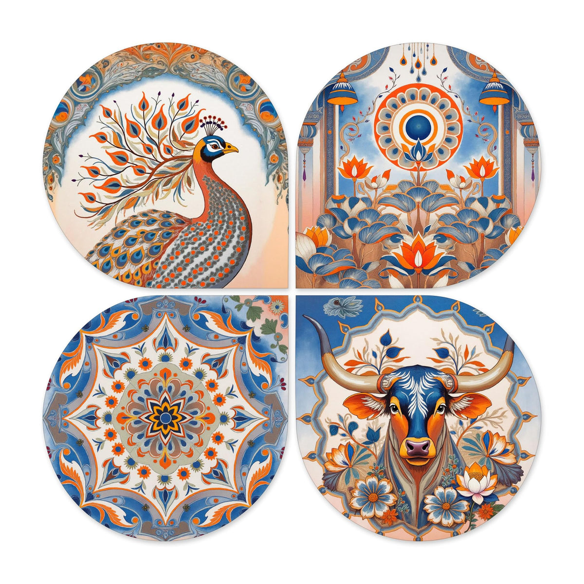Artvibes Folk Nature Wooden Wall Hanger for Home Decor | Living Room | Festive Decor | Decoration Wall Hanging Items | Wall Illustrations | Aesthetic Wall Art | Unique Gift Items (WH_8463N), Set of 4