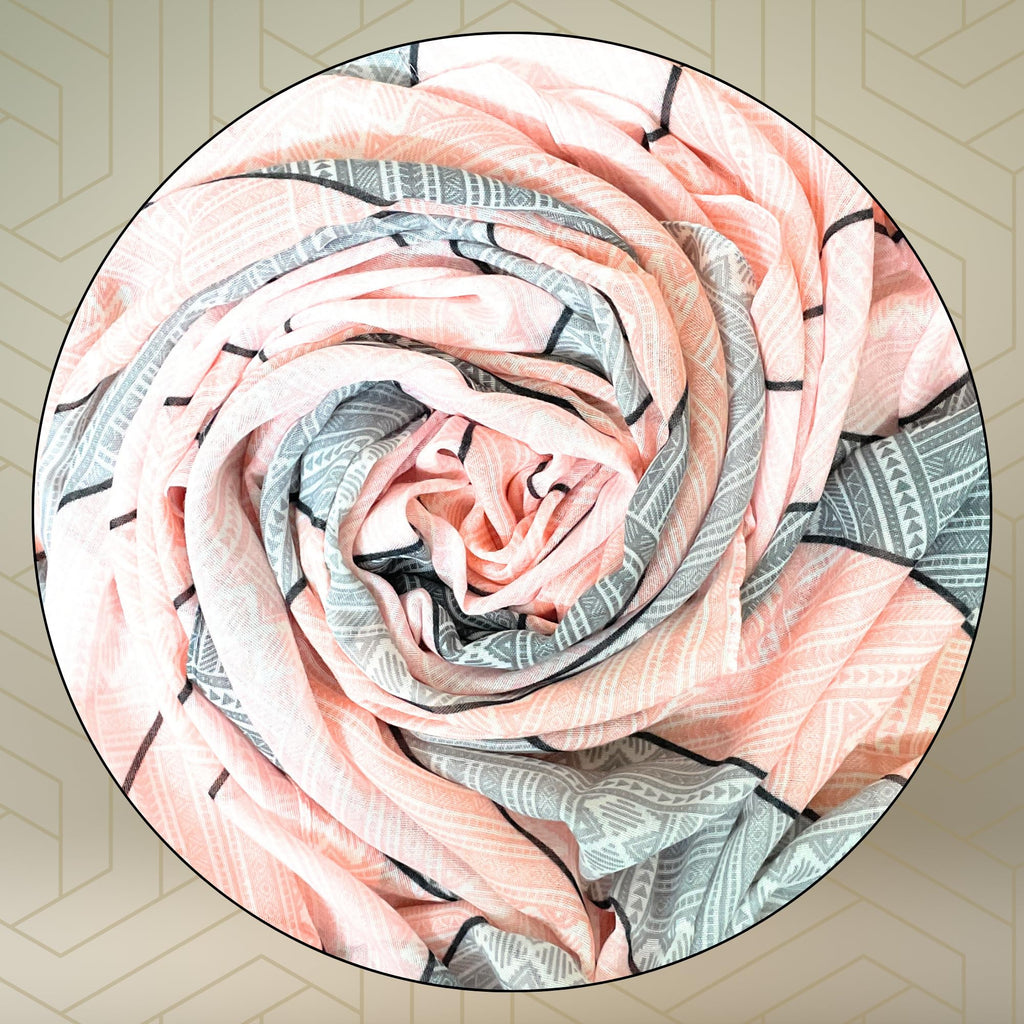 FAHABO Digital Print Mal Mal Cotton Scarf for Women – Soft, Lightweight Hijab, Head & Neck Wrap | Stylish Fashion Scarf (Blush Peach, Candy Peach, Smoke Grey)
